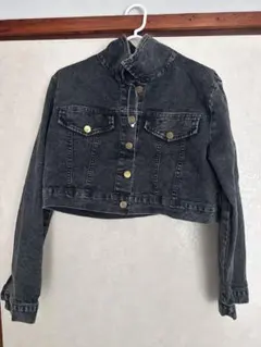 ショート丈 ダークグレー クロップドデニムジャケット
