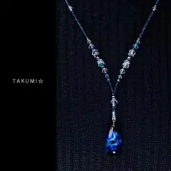 ネックレス ホタルガラス 美しいブルー スワロフスキークリスタル ハンドメイド