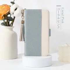 【Iphone15】夏にぴったし!! 手帳型レザー製 スマホケース　ブルー