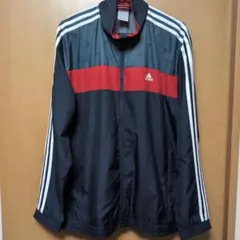 adidas ナイロンジャケット 濃灰/赤 アディダス O(XL、LLサイズ