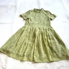 セルフォードCELFORD襟付きAラインレースワンピース　ライムグリーン36