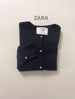 美品ZARAザラキッズネイビーパールボタン付きニットカーディガン120130cm