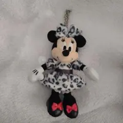 ミニーマウス ぬいぐるみチャーム　ヒョウ柄　レオパード　白色　グレー