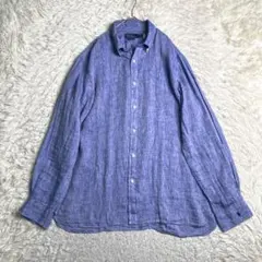 定番 ラルフローレン シャツ リネン100％ ビッグシルエット 羽織 青 XL
