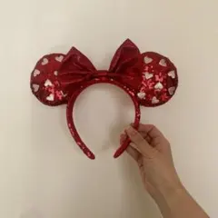 ディズニー ミニー 赤 ハート スパンコール カチューシャ