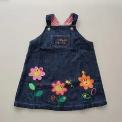 ホットビスケッツ　ミキハウス　デニム　ジャンパースカート 刺繍　90cm