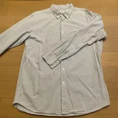 メンズ　ユニクロ　グレー系ギンガムチェック コットン長袖シャツ XL