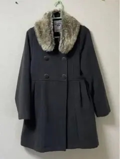 Lovetoxic ロングコート ダブルボタン 取り外しファー付き チャコール