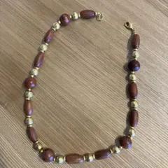 木製ビーズと金属パーツのウッドネックレス　お揃いのイヤリングも出品中