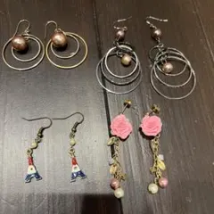 ハンドメイドピアス4点セット