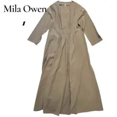 ミラオーエン フロントギャザー ロングワンピース リネン混 マキシ丈