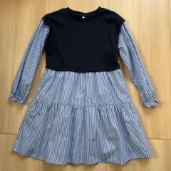 GU ストライプ 長袖 ワンピース ネイビー ブルー ホワイト 130