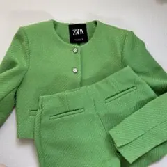 ZARA ノーカラーテクスチャージャケット セットアップ