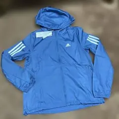 adidas フード付きウィンドブレーカー 青3番線デザインレディースSサイズ