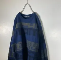 【レアデザイン】90'sフィッシャーマンニット幾何学　モダンデザイン古着D