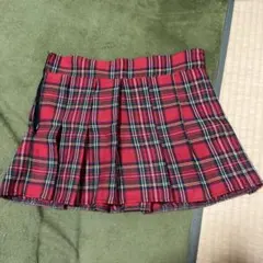 赤チェックミニプリーツスカート 制服風 レディース