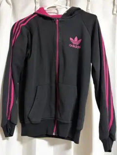 【希少】アディダス オリジナルス トレフォイル パーカー 黒×ピンク Lサイズ