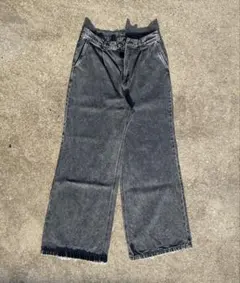 ブラック ワイドレッグ デニムパンツ