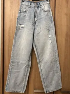 LOWRYS FARM ダメージ加工 ワイドレッグデニム