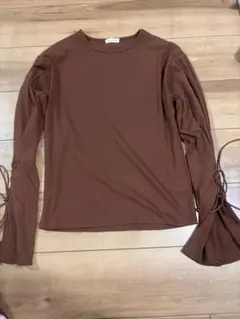 ブラウン リブ編み 長袖 トップス M