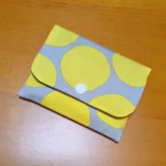 ハンドメイド　ポケットティッシュケース ＊にじみ水玉イエロー×グレー＊