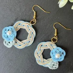 水引ピアス　相生結び　梅結び　水色　紫陽花　梅雨【No.2524】