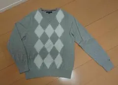 トミーヒルフィガー グレー Vネックニット L～XL (コットン100％)