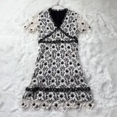 USA製 ANNA SUI 総レース フラワー刺繍 半袖ワンピース ドレス 4