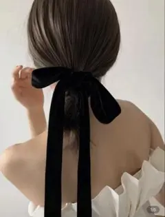 ブラックシルク風リボンヘアバンド 145cm