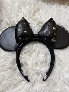 スタッズ付きブラックミッキーマウス耳カチューシャ