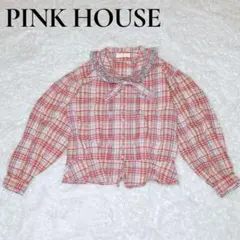 PINK HOUSE チェック柄 長袖ブラウス ピコフリル リボンのサムネイル