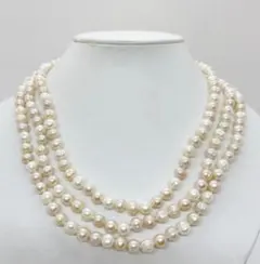 【テリ最強】本真珠 パール ロングネックレス 3連 マルチカラー 良品