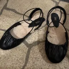 ZARA 黒 ストラップ バレエシューズ 36