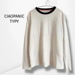 【チャオパニックティピー】 切替 ロングTシャツ 配色ネック カジュアル M