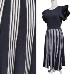 袖フリル 切替 ニットワンピース ドレス 衣装 ブラック✕ホワイト