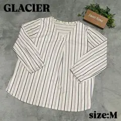 【GLACIER】 グラシア (M) ストライプ Vネックブラウス 白