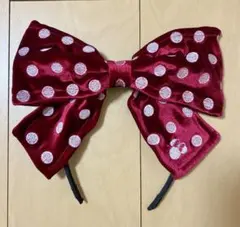 ミニー ベロア カチューシャ 赤 リボン 水玉刺繍 ドット 廃盤品