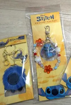 映画　リロ＆スティッチ　マスコットビーズストラップ　ポンポンつきキーホルダー
