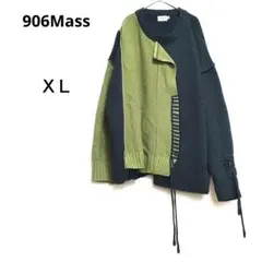 906Mass XL 緑/黒 アシンメトリーセーター バイカラー 厚手