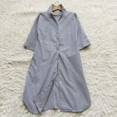 【美品】Luck Days ロングシャツワンピース ストライプ 紺×白 Mサイズ