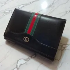 Gucci 黒 レザー シェリーライン コンチネンタルウォレット