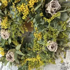 ドライフラワーリース ミモザとバラ 約30cm 04