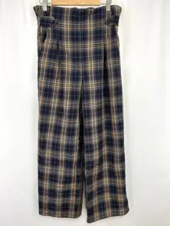 レディース チェック ワイドパンツ 青 Lサイズ レディース ゆったり