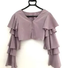 【美品】アースボリューム袖フリル ラッフルスリーブ ブラウス ボレロ ラベンダー