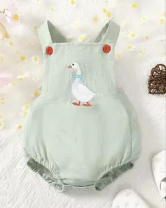 ベビー ロンパース アヒル刺繍 サロペット風 ナチュラル 74-80