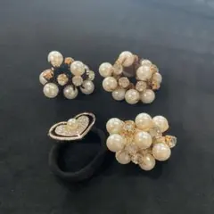 パールとクリスタルのヘアゴム4点セット①