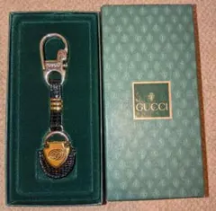 OLD　GUCCI　グッチ　 ロゴ入り ブラックレザー キーホルダー