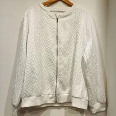 【たけるん様専用】美品 ホワイト ケーブル編み風 ジップアップ ブルゾン XL