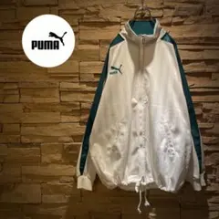 【希少配色】90s'/PUMA/トラックジャケット/ホワイト×グリーン/XL