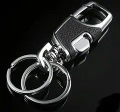 キーリング カラビナ付き ワンタッチ 黒 シンプル メンズ レディース 鍵 車